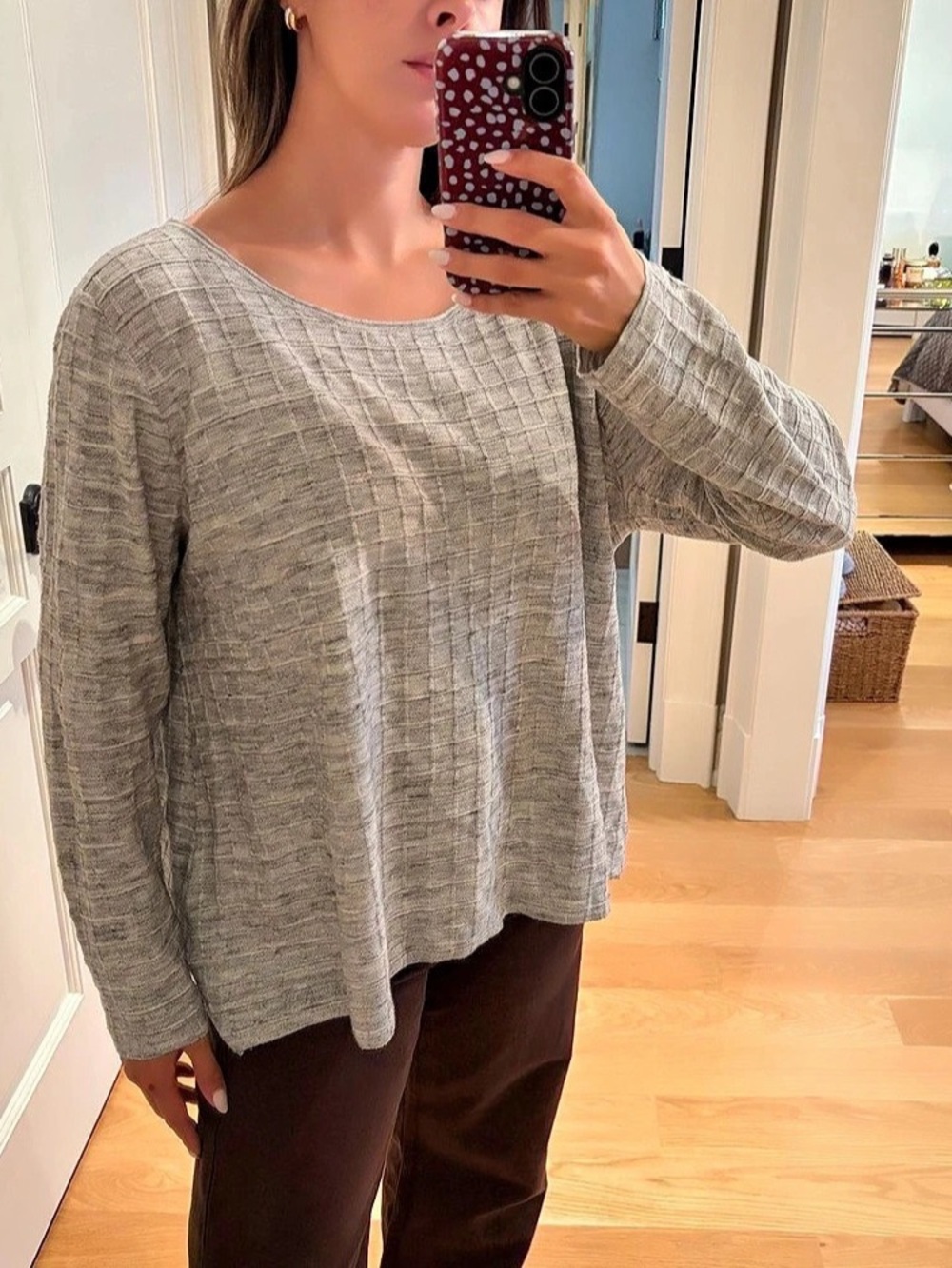 Ronen Chen Textured Long Sleeve Top in Gray Size 12
